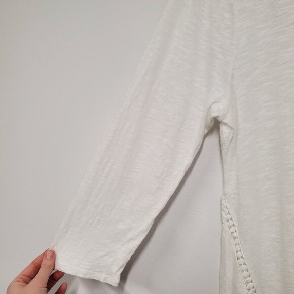 J. Jill Top Linen Blend Tunic Women's M White Asymmetric Hem Minimalist Coastal - Picture 6 of 11